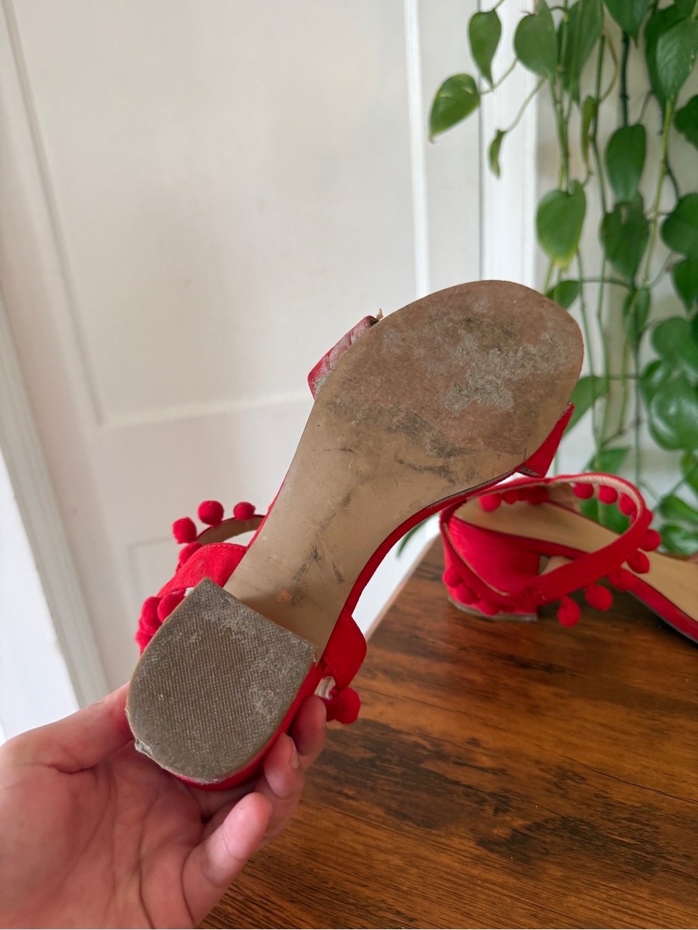 Red Pom-Pom Ankle Strap Sandals Lexi & Abbie - Picture 10 of 14